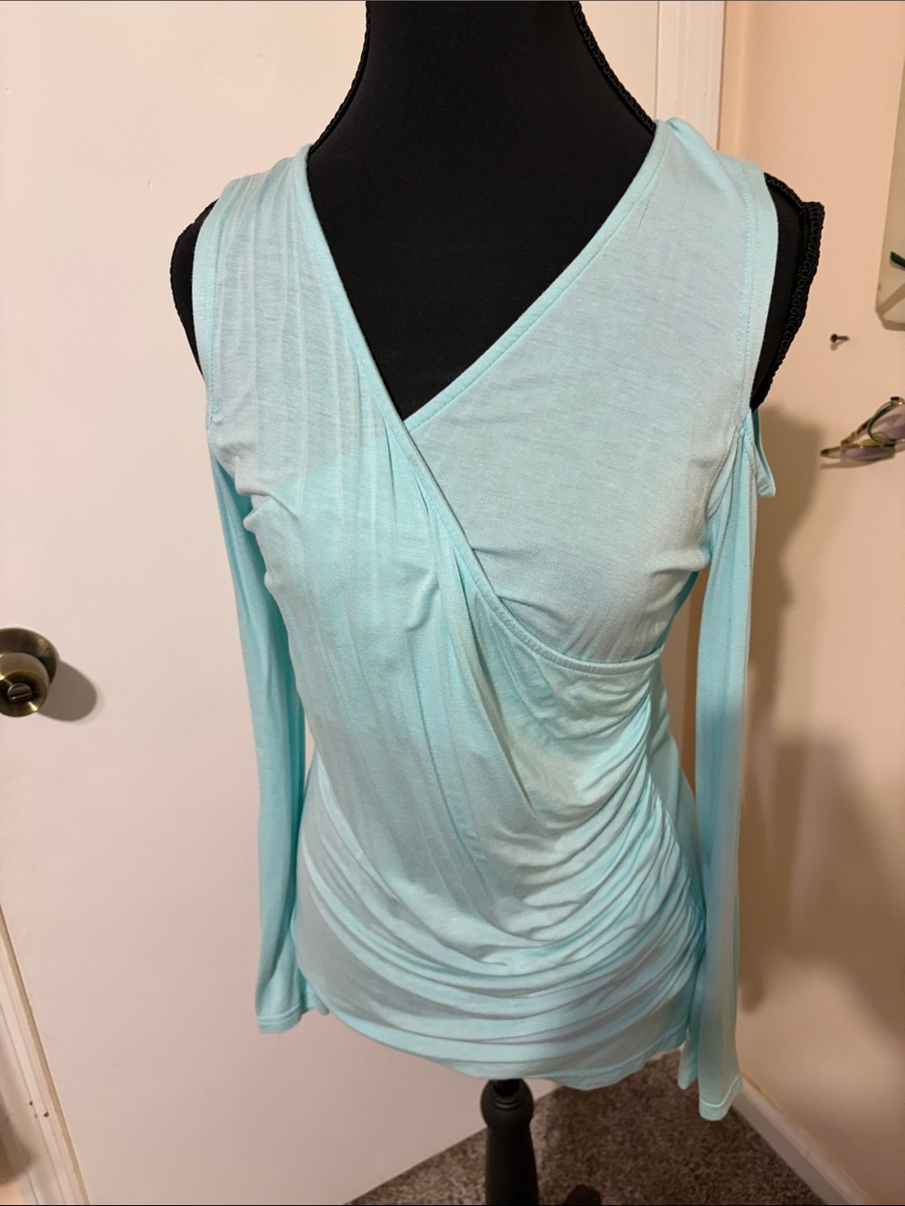 Light Aqua Women's Long Sleeve Wrap-Style Top